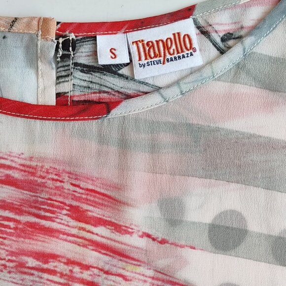 Tianello 100% Silk Blouse Short Flutter Sleeve Roses & Polka Dots  Women's Small - Picture 6 of 7